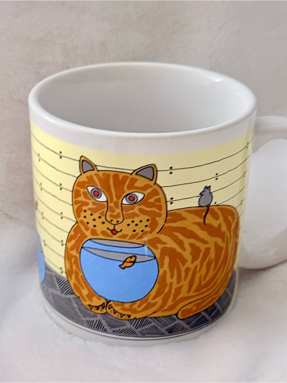 Vtg 80s Orange Cat Mug Taylor NG San Francisco Kitty Katfish Japan Folk Art